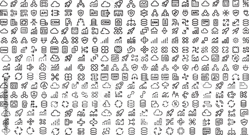 Collection of various business and technology icons on white background