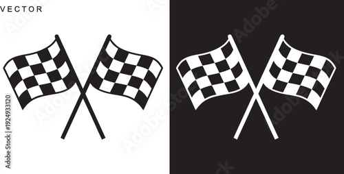 two crossed checkered racing flags, racing flag sports finish line flag, vector illustration