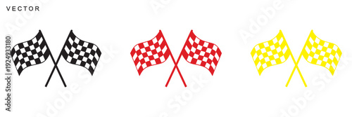 two crossed checkered racing flags, racing flag sports finish line flag, vector illustration