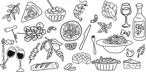 Hand drawn food and sweets illustration set