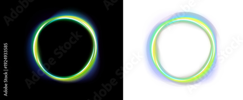 Magical colorful neon circle swirl. Energy sparkles enhance fantasy atmosphere. Clean transparent PNG element.