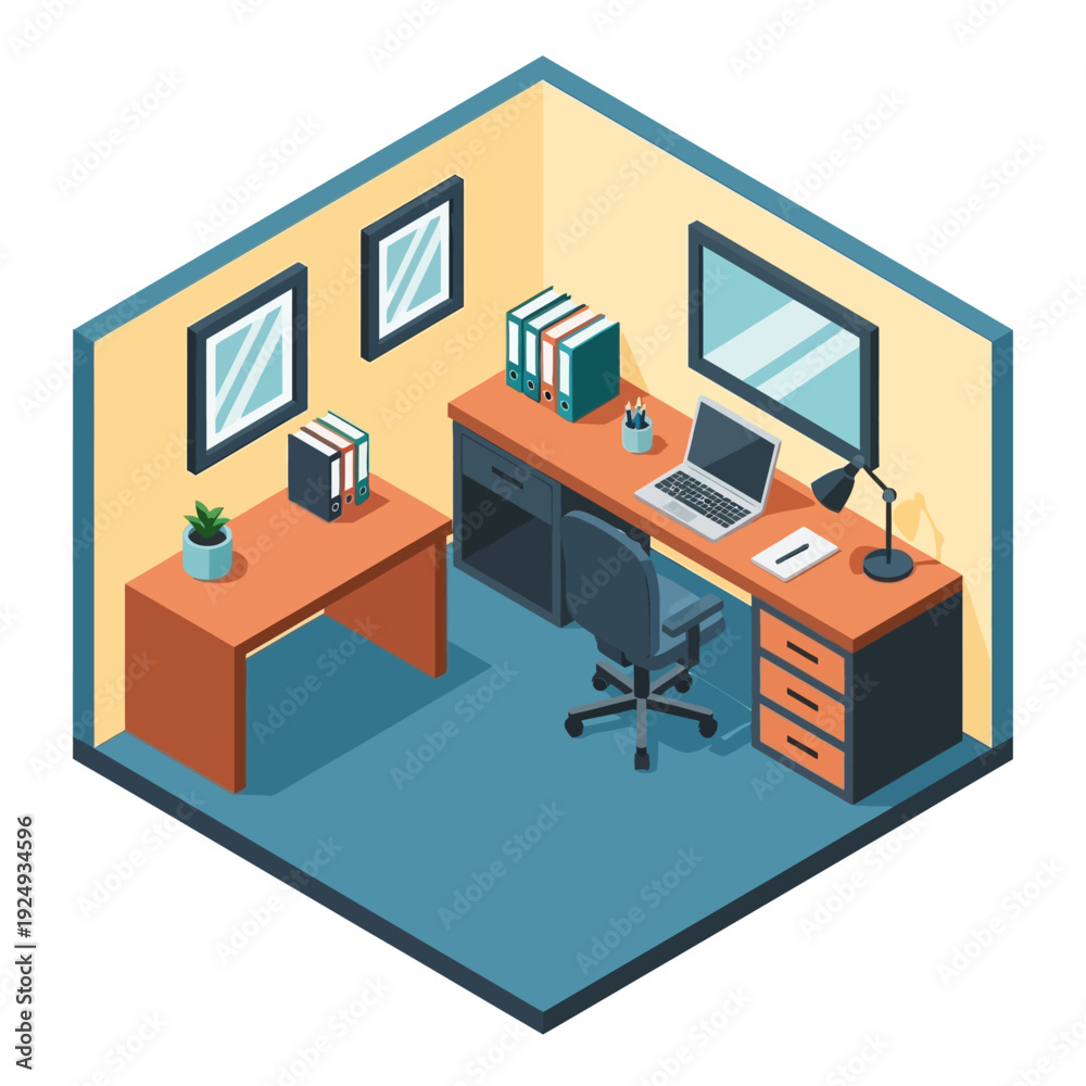 Fototapeta premium Modern office workspace with desk and computer equipment.