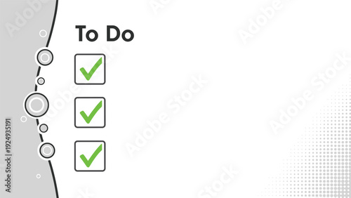 Simple to do list template with three green checkmarks in square boxes on a clean background with decorative gray dots.
