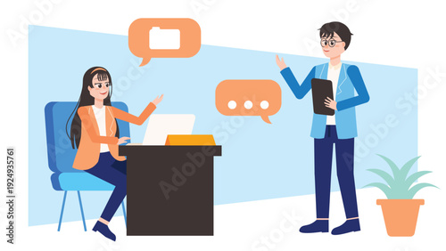 Two Professionals Discussing Strategic File Management and Content Categorization in a Digital Workspace.