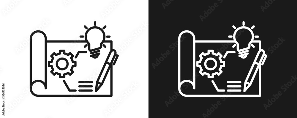 Fototapeta premium Prototype Icon Set Outline In White And Black Background