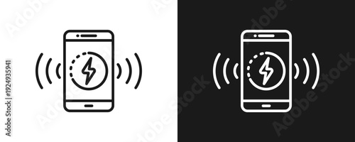 Wireless Charging Icon Set Outline In White And Black Background