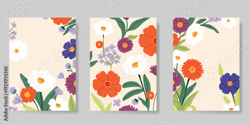 Spring Floral invitation card background vector. Minimal hand drawn botanical flowers template background. Design illustration for wedding, vip cover, poster, rsvp modern card, birthday party.