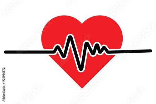 Heartbeat medical sign, red heart, heartbeat line icon symbol. EKG heart beat line, Cardiogram line icon, sign. Vector illustration.