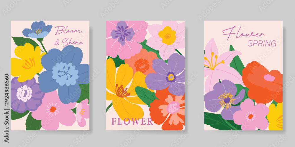 Naklejka premium Spring Floral invitation card background vector. Minimal hand drawn botanical flowers template background. Design illustration for wedding, vip cover, poster, rsvp modern card, birthday party.