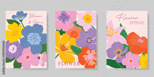 Spring Floral invitation card background vector. Minimal hand drawn botanical flowers template background. Design illustration for wedding, vip cover, poster, rsvp modern card, birthday party.