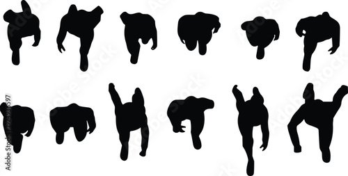 Breakdance dancer silhouette set, hip hop street dance freeze moves isolated vector illustration on white background
