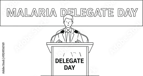 A statue commemorating malaria delicate day with a podium and a figure standing atop it.