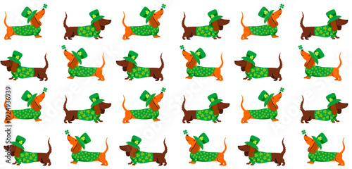 St. Patrick's day Seamless Pattern background. Simple trendy pattern with dogs.  For the design of fabric, wrapping paper, wallpaper, prints, clothing, packaging and postcards. 17 march. vector