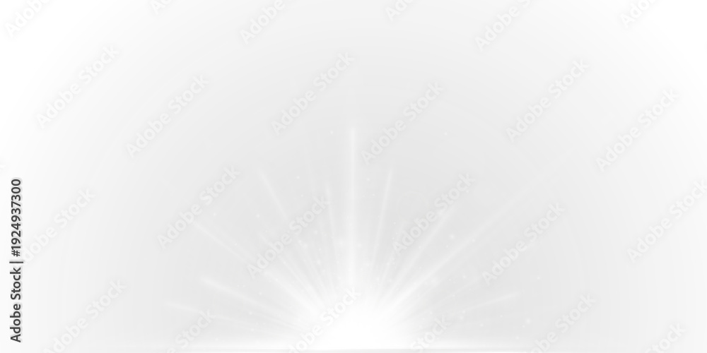 Fototapeta premium Soft white sparkle effect with light burst. Dynamic illumination enhances magical atmosphere. Perfect transparent overlay PNG.