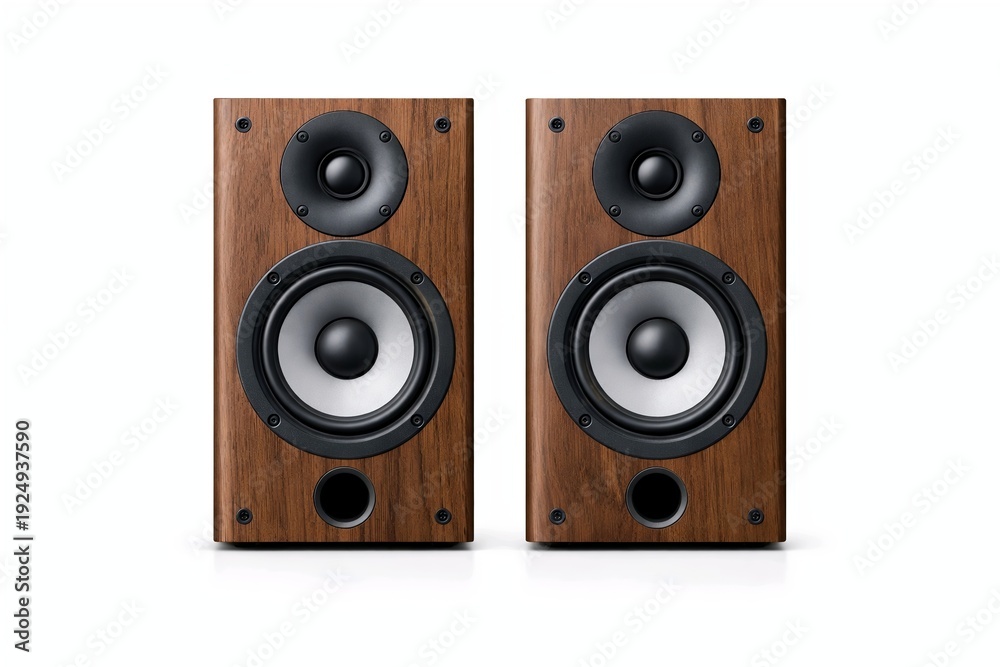 Fototapeta premium High Fidelity Bookshelf Speakers Isolated on White Background