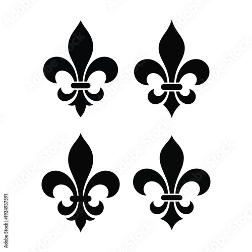 Four black fleur de lis symbols on white background