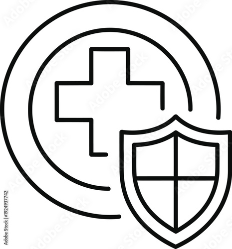 Healthcare security and protection symbol combining medical and shield icons