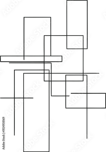 Abstract geometric composition with intersecting lines and shapes forming a dynamic visual