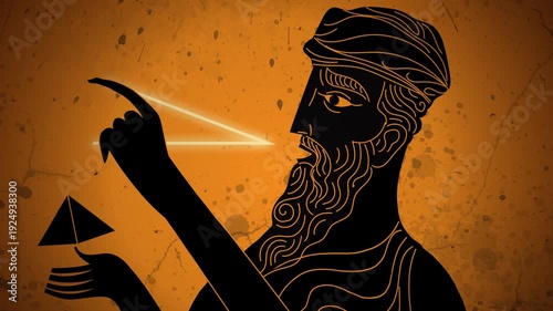 pythagoras contemplating a triangle with his theorem