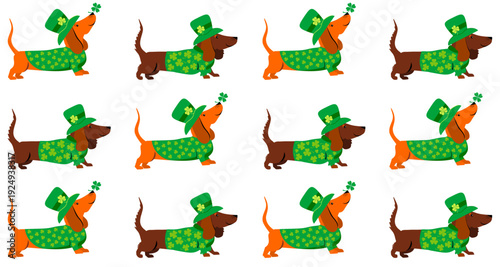 St. Patrick's day Seamless Pattern background. Simple trendy pattern with dogs.  For the design of fabric, wrapping paper, wallpaper, prints, clothing, packaging and postcards. 17 march. vector