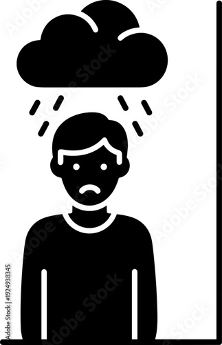 Sad Person Silhouette Under Rain Cloud Representing Depression, Anxiety, Emotional Distress and Mental Health Awareness Concept Illustration