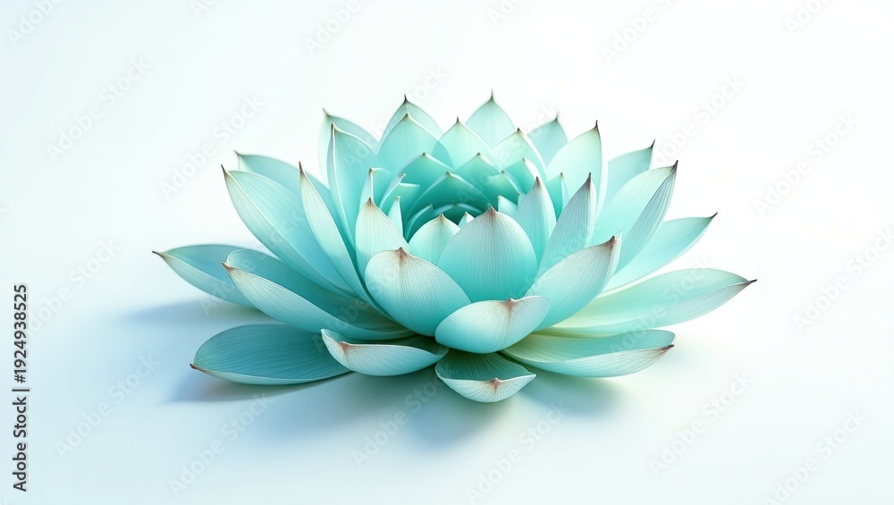 Fototapeta premium A serene studio shot of a vibrant, blue-green succulent flower isolated on a soft white background.