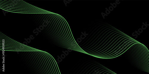 Lime Green Wavy Lines on Dark Backdrop: A Serene and Dynamic Abstract Art Piece Showcasing Flowing Energy and Geometric Precision for Design and Technology Projects