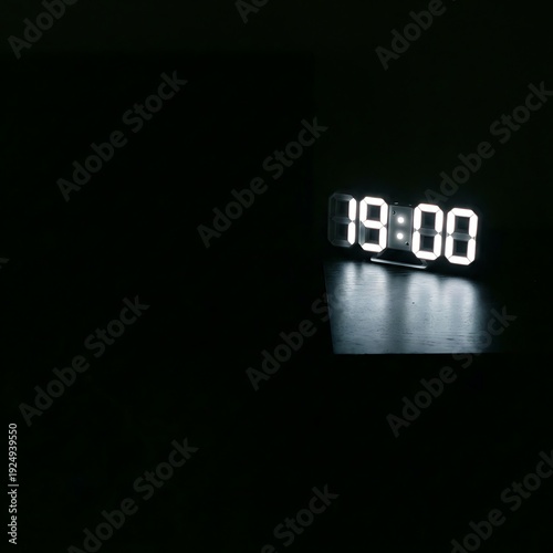 Digital Clock Displaying 19 -00 in Darkness.