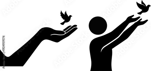 Silhouette of Hands Releasing Dove Birds Symbolizing Freedom, Peace, Hope and Emotional Liberation Concept Illustration