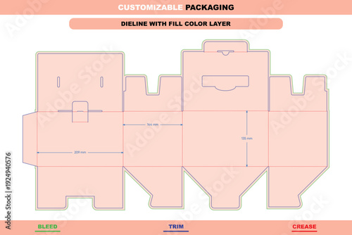 Back open tuck end folding box dieline template with custom dimensions carton packaging structure versatile retail customizable stylish packaging design detailed die line
