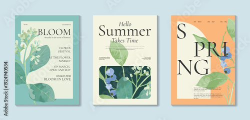 watercolor Spring Floral invitation card vector. Hand drawn botanical flowers template background. Design illustration for wedding, vip cover, poster, rsvp modern card, birthday party.