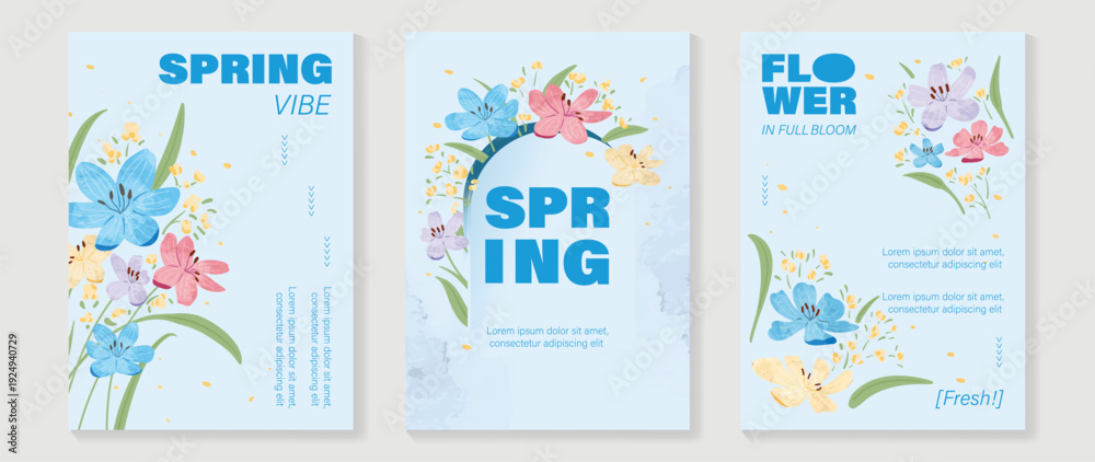 Obraz premium watercolor Spring Floral invitation card vector. Hand drawn botanical flowers template background. Design illustration for wedding, vip cover, poster, rsvp modern card, birthday party.