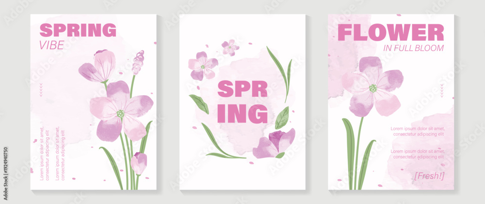 Fototapeta premium watercolor Spring Floral invitation card vector. Hand drawn botanical flowers template background. Design illustration for wedding, vip cover, poster, rsvp modern card, birthday party.