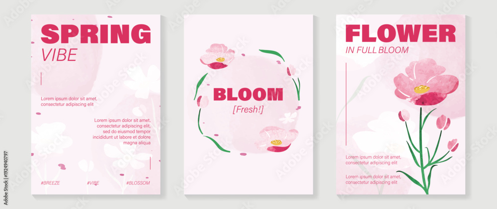 Fototapeta premium watercolor Spring Floral invitation card vector. Hand drawn botanical flowers template background. Design illustration for wedding, vip cover, poster, rsvp modern card, birthday party.
