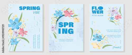 watercolor Spring Floral invitation card vector. Hand drawn botanical flowers template background. Design illustration for wedding, vip cover, poster, rsvp modern card, birthday party.