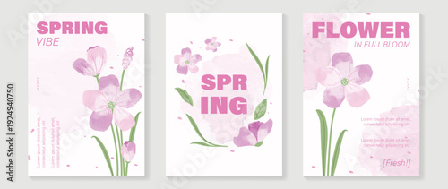 watercolor Spring Floral invitation card vector. Hand drawn botanical flowers template background. Design illustration for wedding, vip cover, poster, rsvp modern card, birthday party.