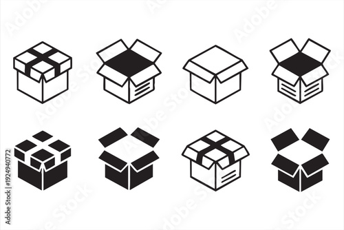 Open and closed cardboard package icons for warehouse and transport design