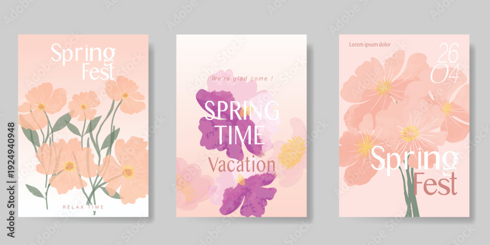 Obraz premium watercolor Spring Floral invitation card vector. Hand drawn botanical flowers template background. Design illustration for wedding, vip cover, poster, rsvp modern card, birthday party.