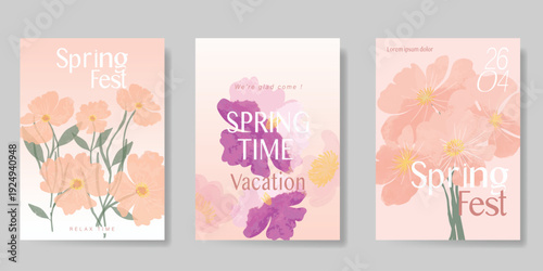 watercolor Spring Floral invitation card vector. Hand drawn botanical flowers template background. Design illustration for wedding, vip cover, poster, rsvp modern card, birthday party.