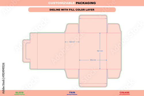 Customizable lock insert tuck end box folding carton dieline template with versatile custom dimensions packaging structure and modern die line packaging guidelines