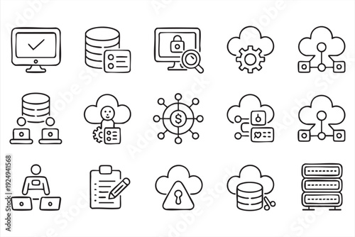Data protection and server infrastructure icons for digital software design