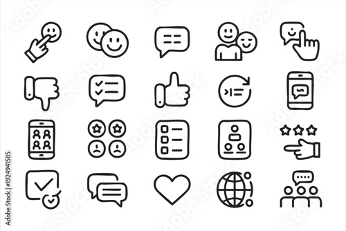 Customer feedback and rating icon set for review systems and social apps