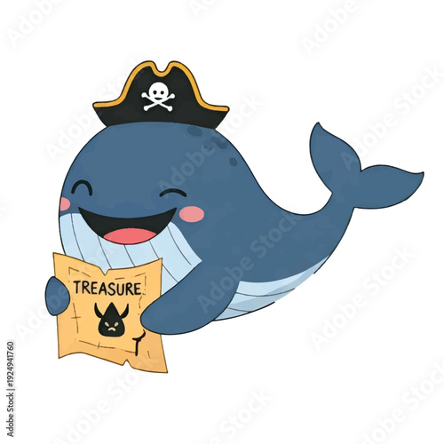 Cute blue cartoon shark monster smiling happily in the ocean water in a fun vector illustration style