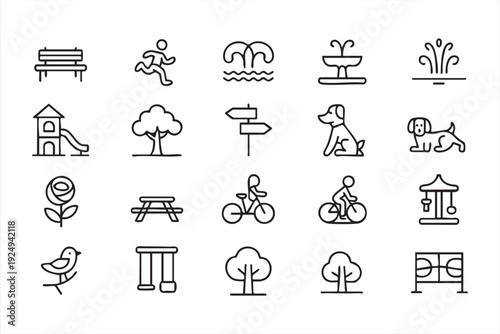Park and outdoor recreation icon set for city maps and public space design