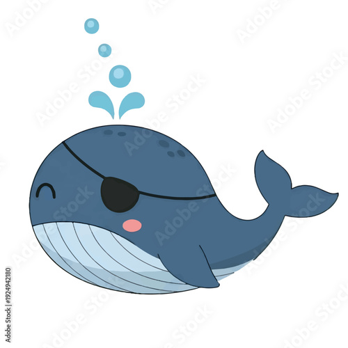 Cute blue cartoon shark monster smiling happily in the ocean water in a fun vector illustration style
