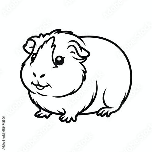 A cute and simple line drawing of a smiling guinea pig isolated on white background, Vector, illustration