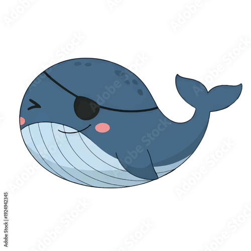 Cute blue cartoon shark monster smiling happily in the ocean water in a fun vector illustration style
