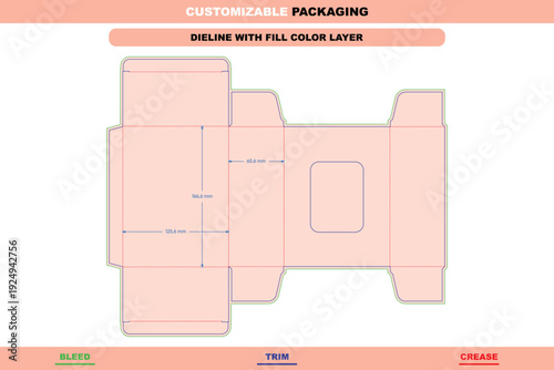 Lock insert box with window folding carton customizable dieline template custom dimensions for trendy retail detailed die line display boxes packaging structure