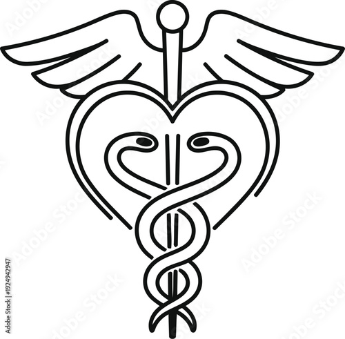The caduceus symbol commonly associated with medicine and healthcare professions.