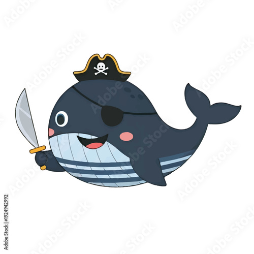 Cute blue cartoon shark monster smiling happily in the ocean water in a fun vector illustration style